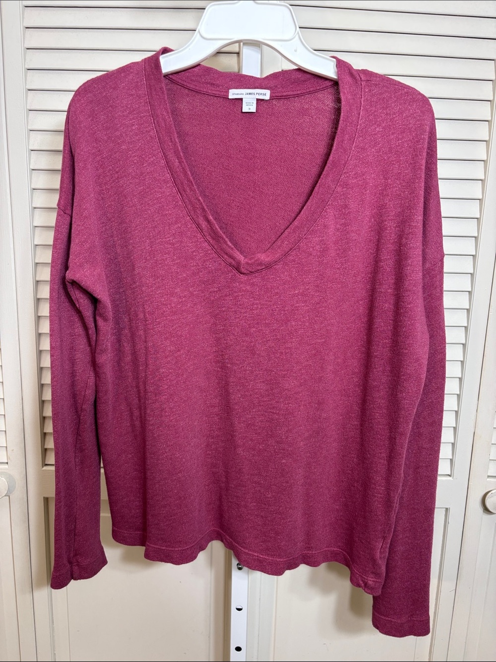 James Perse Retro Style Terry Raglan Sweatshirt Pink Size Large
